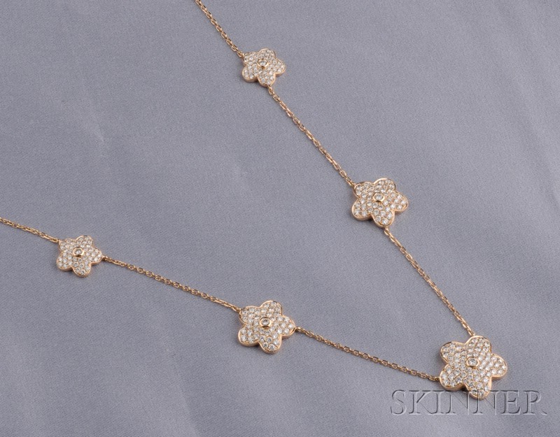 Appraisal: kt Rose Gold and Diamond Flower Necklace designed as five