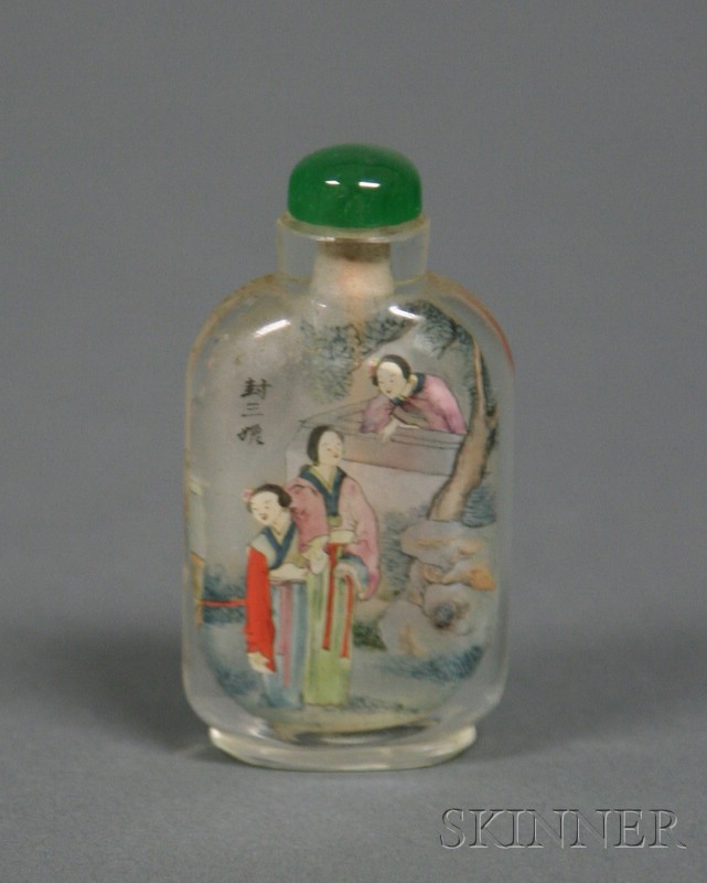 Appraisal: Interior Painted Glass Snuff Bottle China early th century scenes