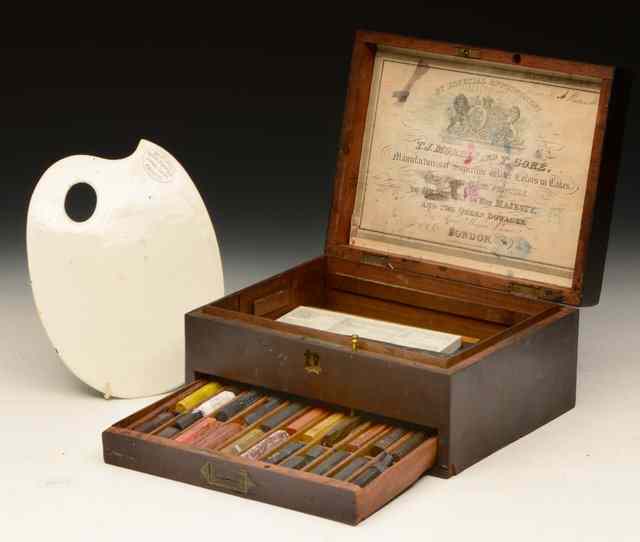 Appraisal: A TH CENTURY MAHOGANY PAINT BOX by T J Morris