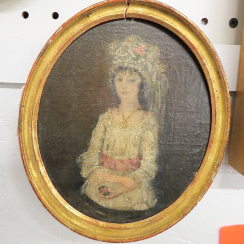 Appraisal: Early Portrait of a Young Girl oval image area x