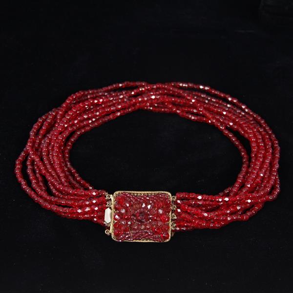 Appraisal: French Czech Art Deco Multi-strand Necklace with ruby red crystal