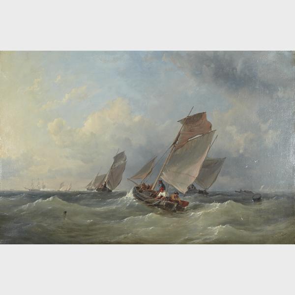 Appraisal: Thomas Sewell Robins - BOATS IN HEAVY SEAS British Oil