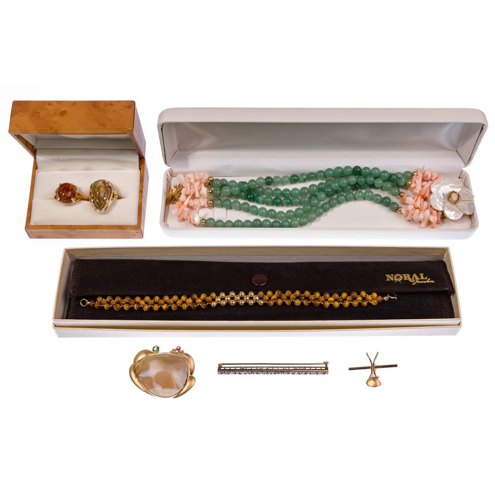 Appraisal: K YELLOW GOLD JEWELRY items including gemstone and gold beaded