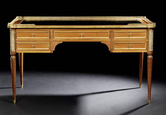 Appraisal: Louis XVI-Style Brass-Mounted Mahogany Desk late th century the rectangular