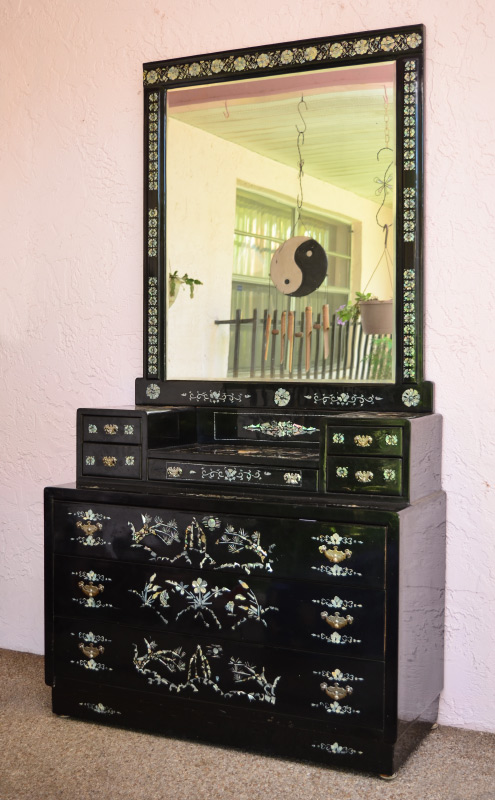 Appraisal: KOREAN INLAID DRESSER MIRROR Inlaid with mother of pearl and