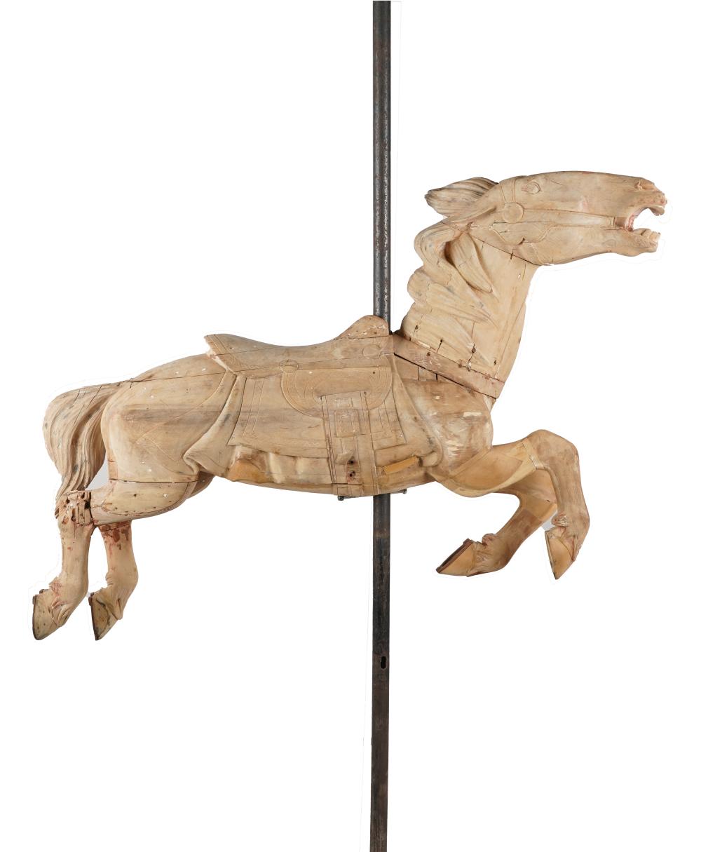 Appraisal: VINTAGE CARVED PINE CAROUSEL HORSEwith original pole fitted with three