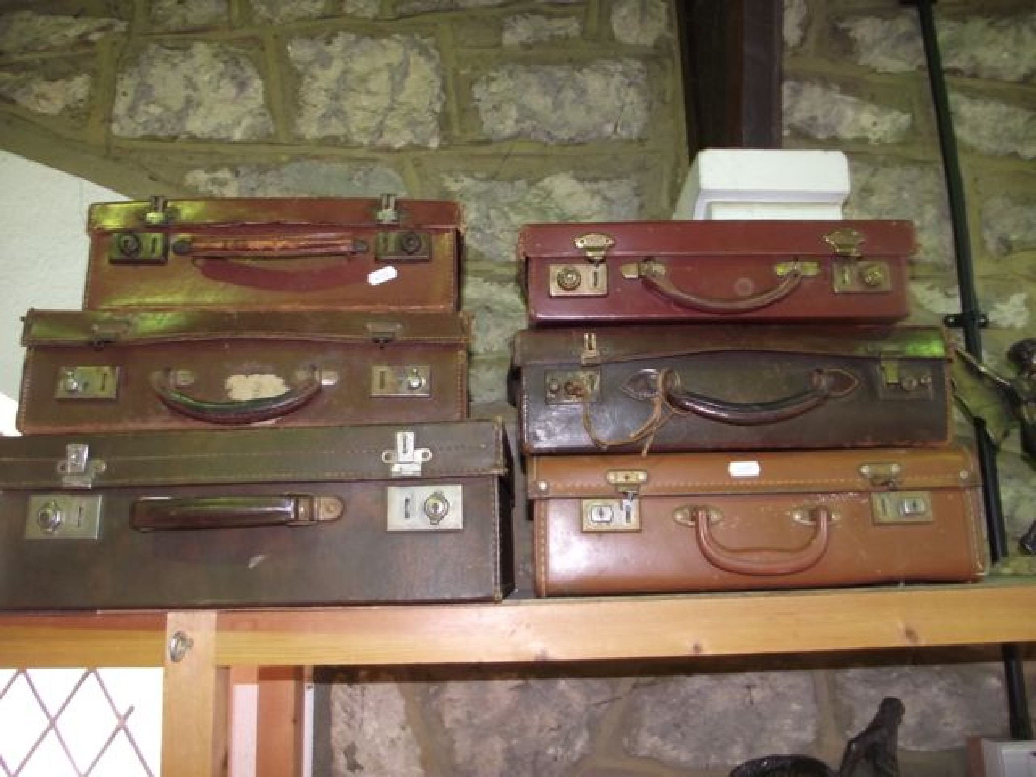 Appraisal: Six various stitched leather and simulated leather vintage briefcases all