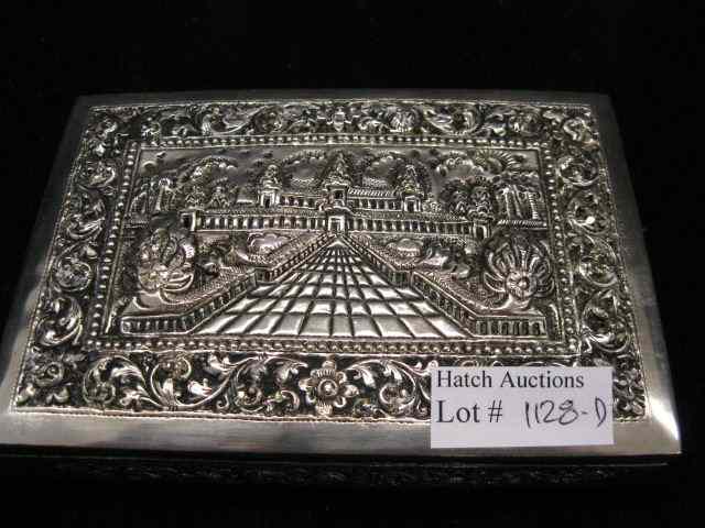 Appraisal: Persian Sterling Silver Dresser Box elaborate palace scene '' x