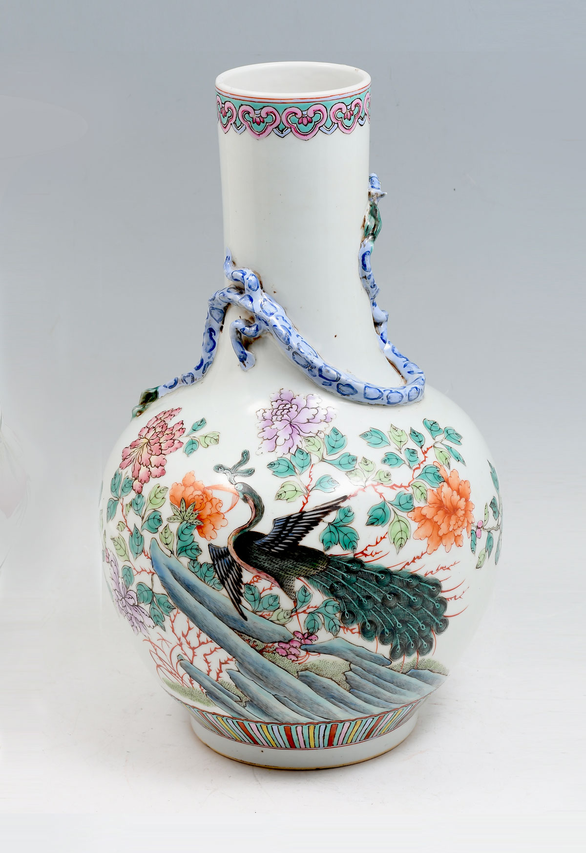 Appraisal: CHINESE ENAMELED GLOBULAR VASE WITH ATTACHED DRAGON th century Chinese