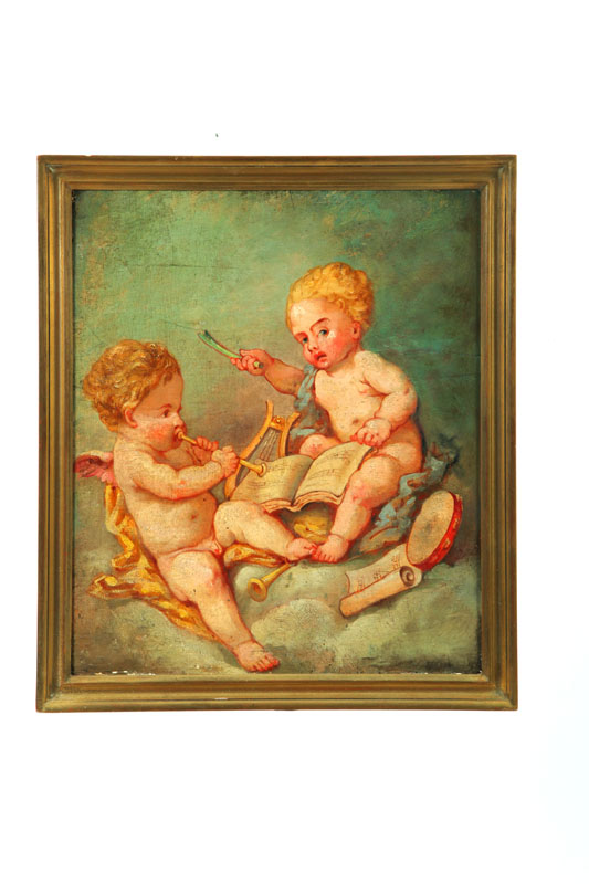 Appraisal: CHERUBS EUROPEAN SCHOOL TH CENTURY Oil on board unsigned Two