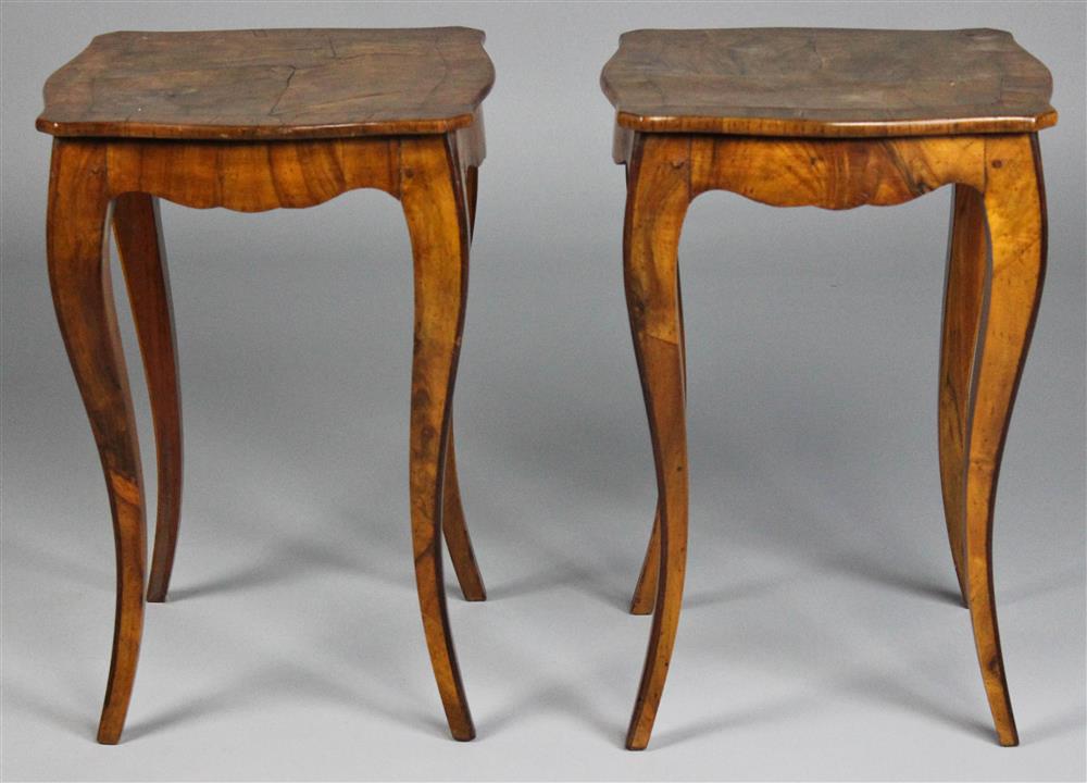 Appraisal: PAIR OF FRENCH STYLE WALNUT TABLES each table with a