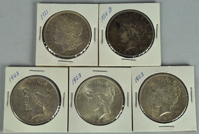 Appraisal: Lot of Silver DollarsIncludes scarce -D VF and three nice