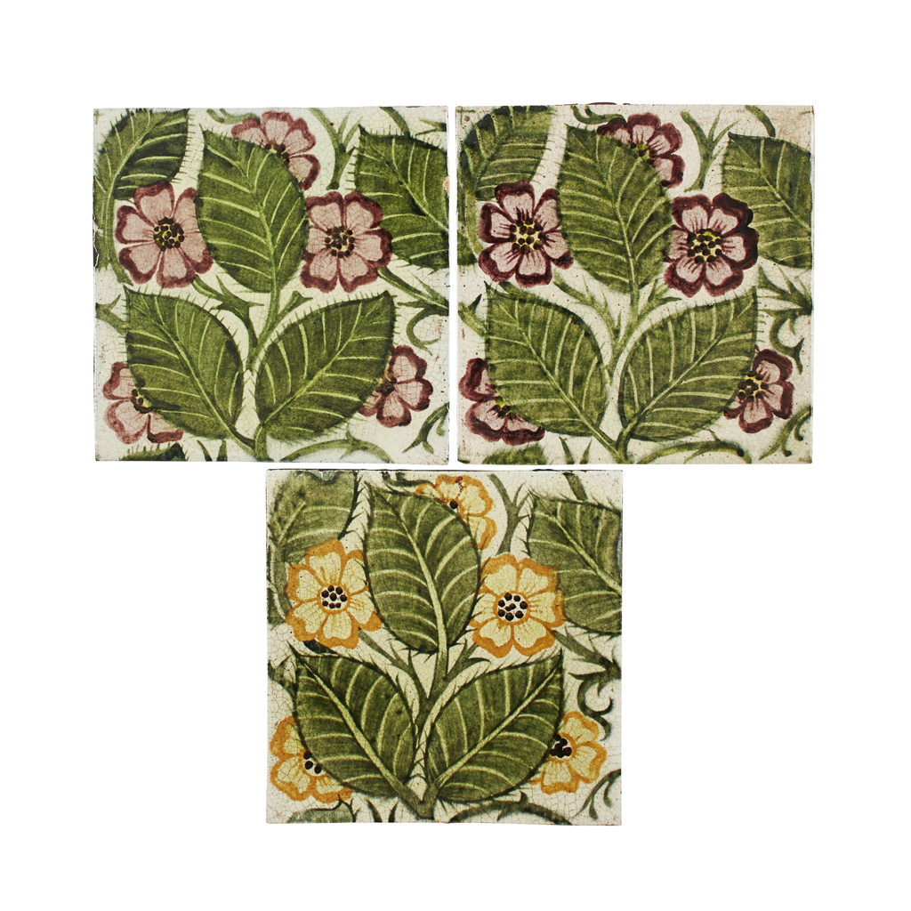 Appraisal: WILLIAM DE MORGAN - THREE 'FLOWERS LEAVES' PATTERN TILES NO