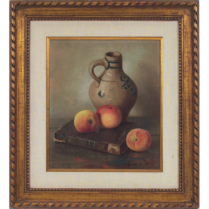 Appraisal: Henk Bos Dutch - ''Urn Old Book and Peaches ''