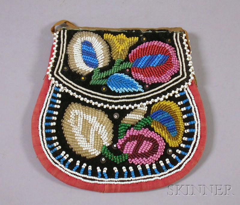 Appraisal: Native American Beaded Velvet and Cloth Pouch Northeast wd in