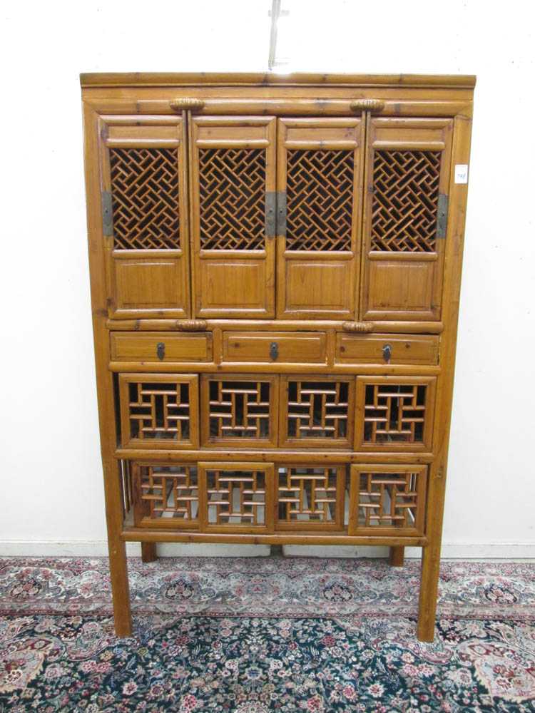 Appraisal: MING STYLE ELMWOOD KITCHEN CABINET Chinese th century featuring three