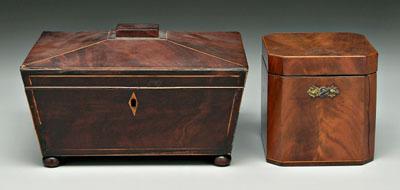 Appraisal: Two inlaid boxes one mahogany tea box square with canted