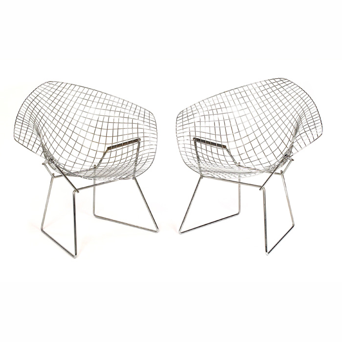 Appraisal: Harry Bertoia Diamond chairs pair by Knoll chrome wire forms