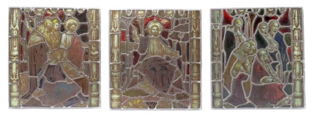 Appraisal: lot of Architectural painted and leaded glass windows depicting Christ