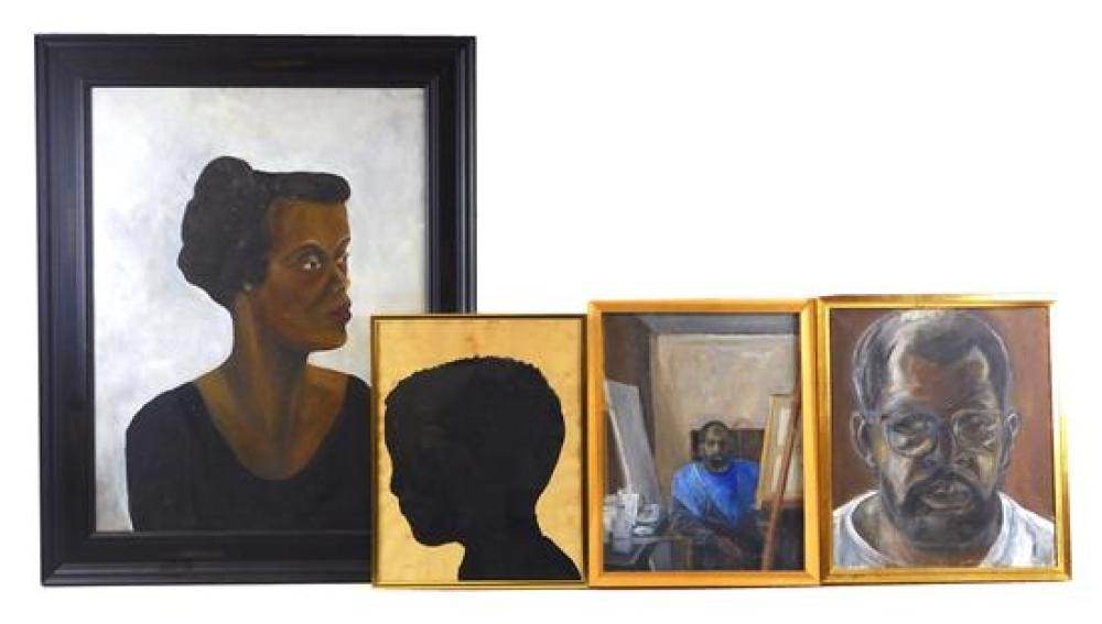 Appraisal: BLACK AMERICANA Four framed artworks including three contemporary paintings of