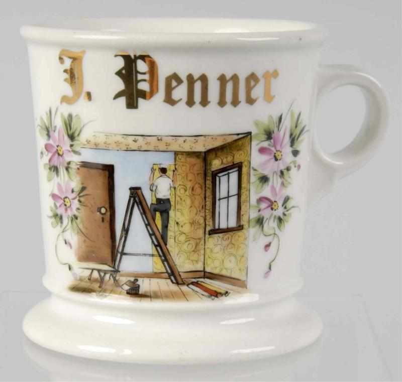 Appraisal: Wallpaper Hanger Shaving Mug Description Gilt name T Penner Shows