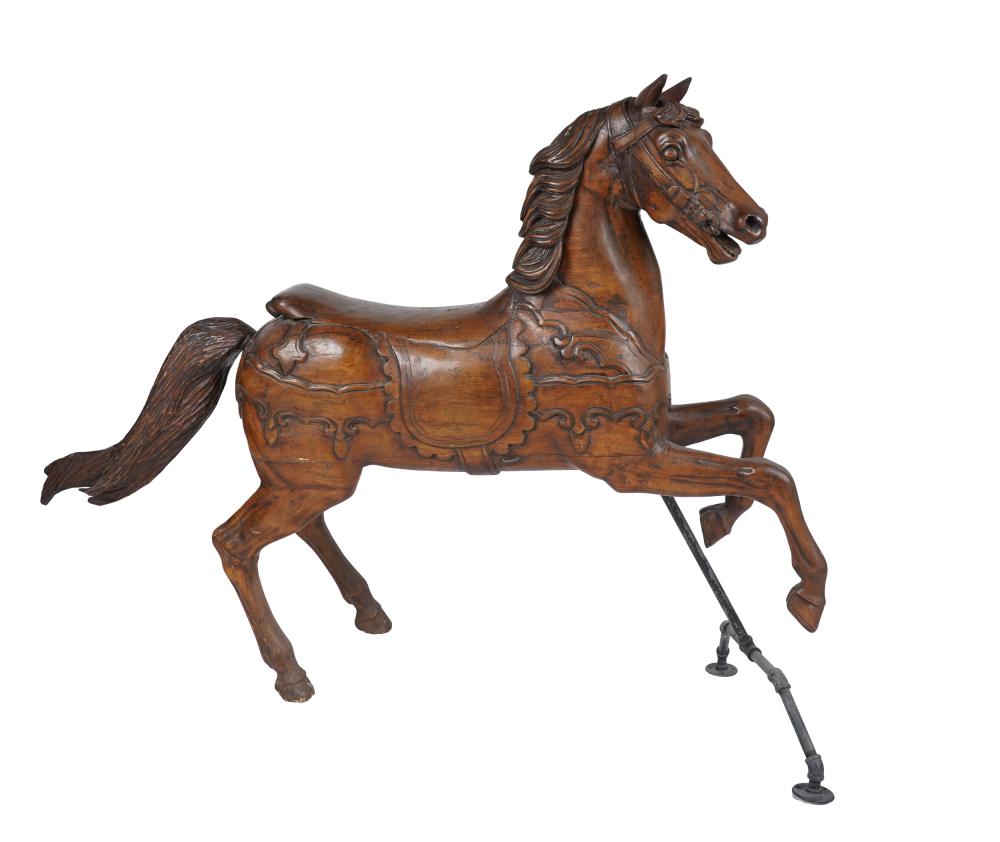 Appraisal: CARVED WOOD CAROUSEL HORSEon a metal stand overall inches wide