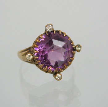 Appraisal: A Vintage Amethyst and Diamond Ring k yellow gold shank