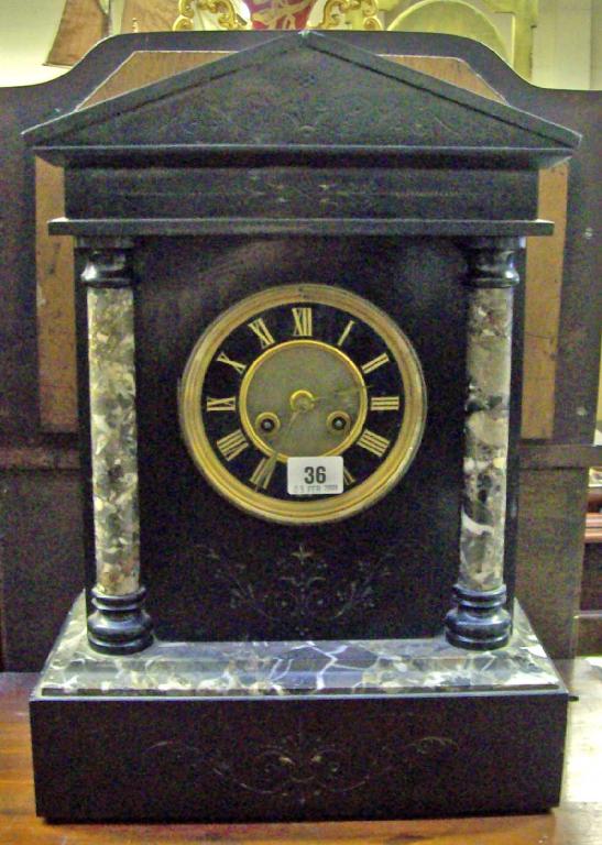 Appraisal: A th century slate and marble cased mantel clock of