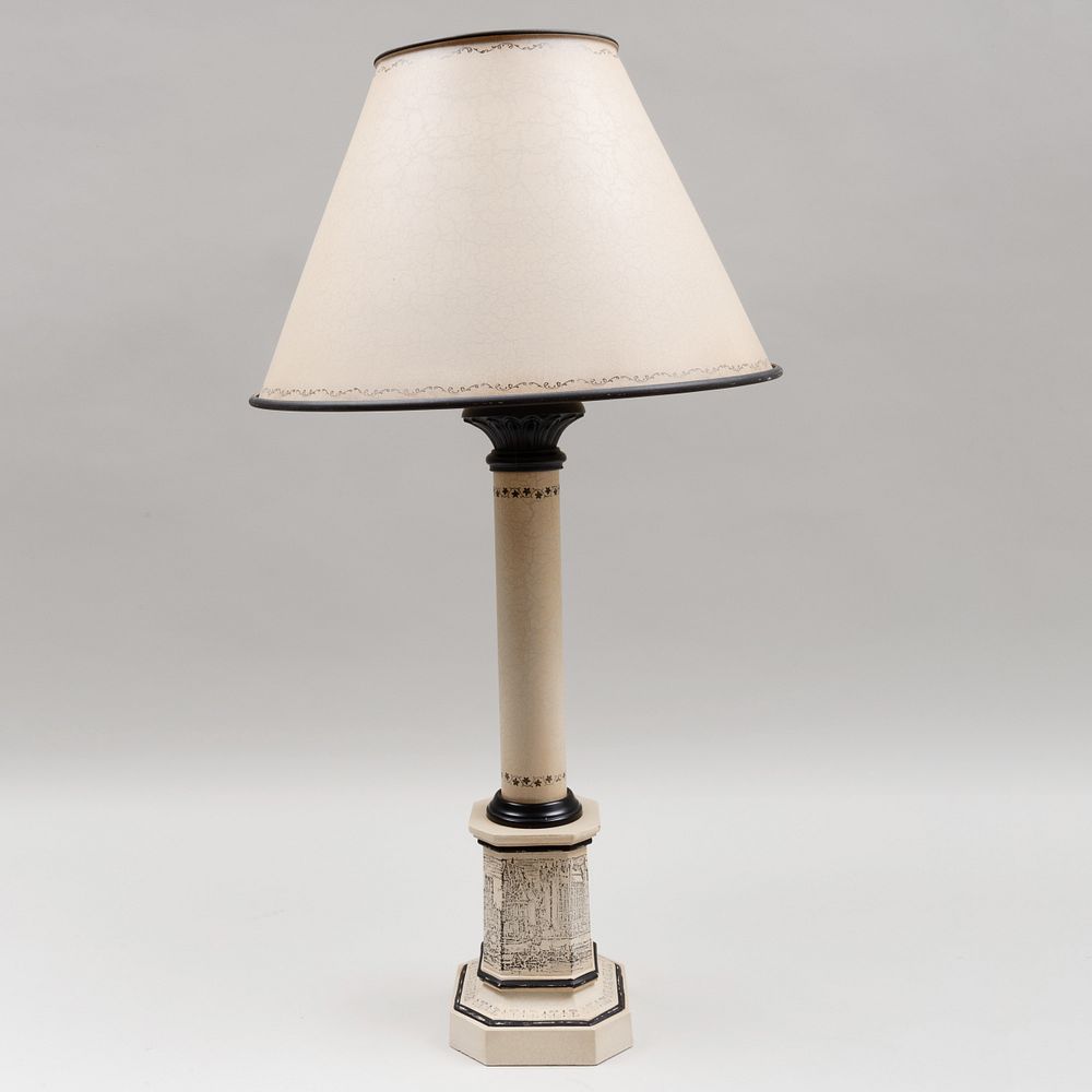 Appraisal: T le Peinte Columnar Lamp and Shade of Recent Manufacture