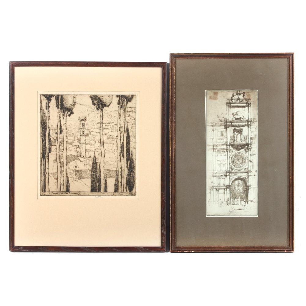 Appraisal: TWO ANTIQUE ETCHINGS WITH DRYPOINT ERNEST ROTH ''FIESOLE - FROM