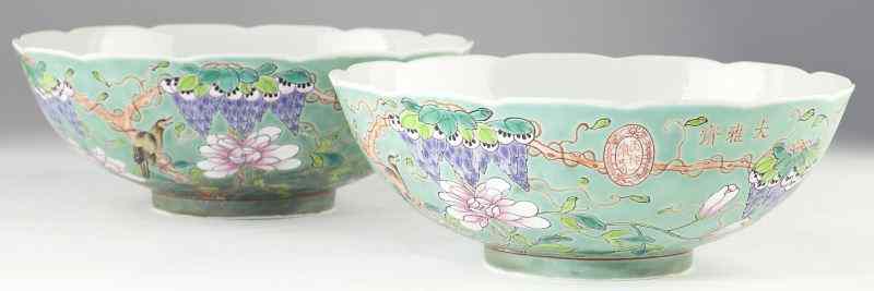 Appraisal: Pair of Dayazhai Motif Porcelain Bowlseach with foliate rim and