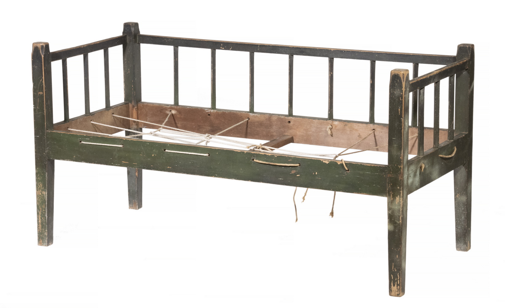 Appraisal: EARLY PAINTED DAYBED th c Green Painted Pine Daybed pegged