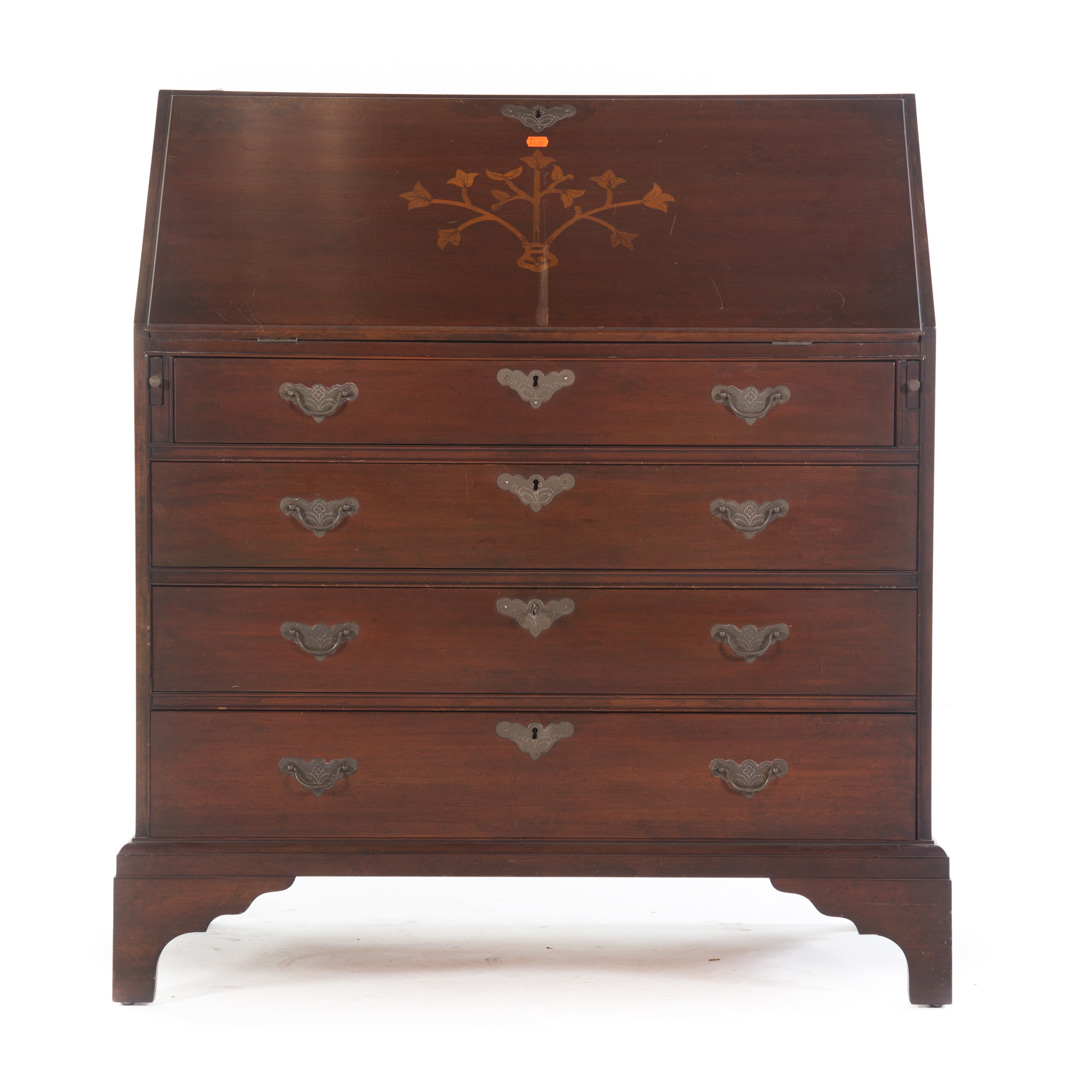 Appraisal: Chippendale style mahogany slant-front desk with floral inlay in H