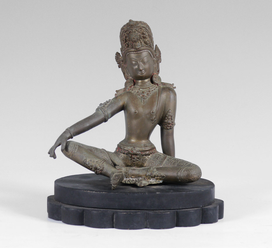 Appraisal: BRONZE BUDDHA '' h plus '' peg x '' x