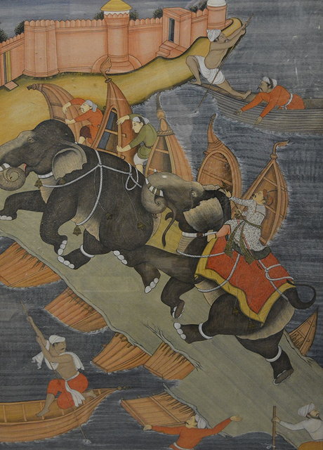 Appraisal: A large Indian gouache studyof elephants attacking a castle th