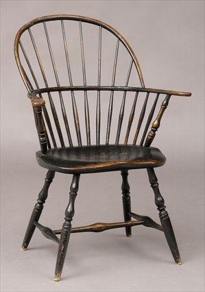 Appraisal: THOMAS COTTON HAYWARD BRANDED BLACK STAINED SACK-BACK WINDSOR ARMCHAIR Branded