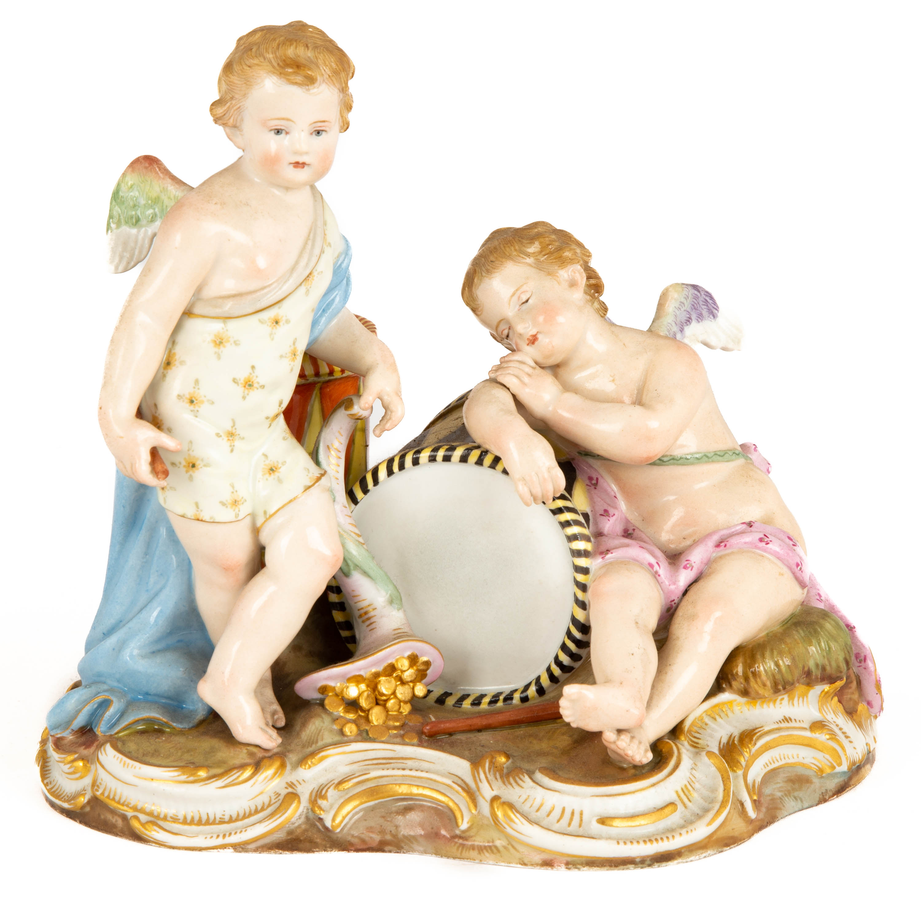 Appraisal: MEISSEN CHERUBS WITH DRUMS th century blue crossed swords