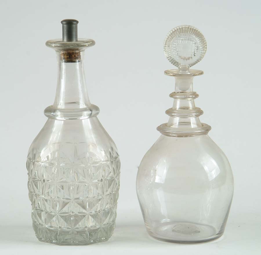 Appraisal: TWO EARLY BLOWN GLASS DECANTERS - without stopper flint glass