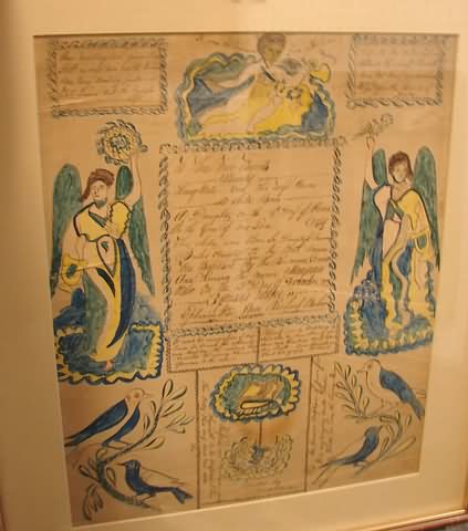 Appraisal: Three angels in yellow and blue birds below A Daughter