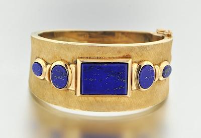 Appraisal: A Retro k Gold and Lapis Lazuli Bangle Bracelet k