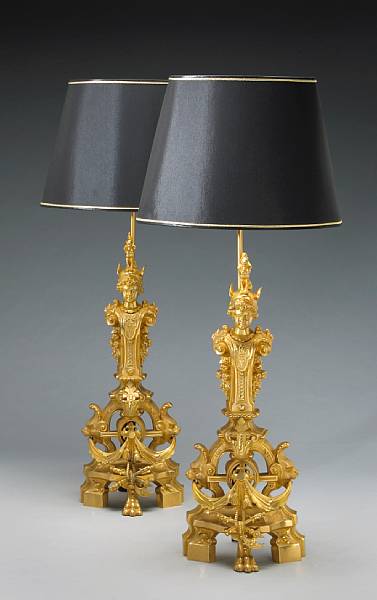 Appraisal: A pair of Napoleon III gilt bronze chenets last quarter