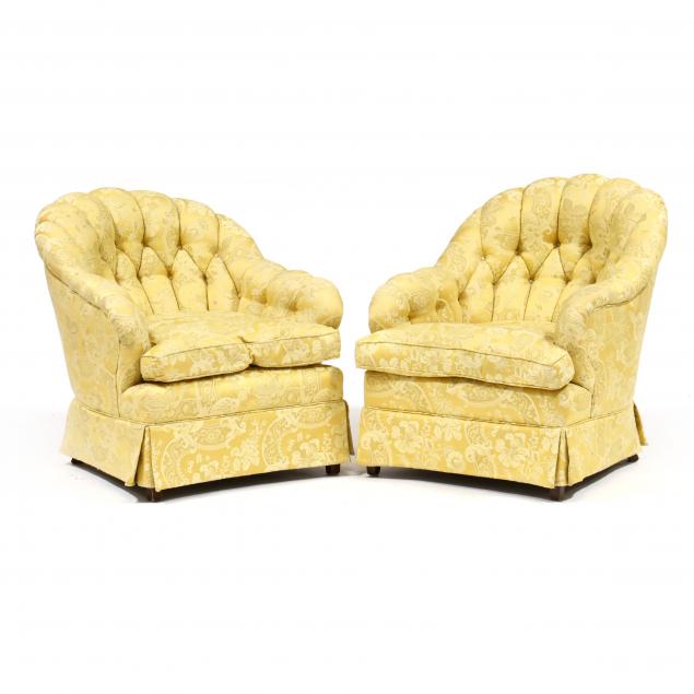 Appraisal: PAIR OF ENGLISH STYLE TUFTED CLUB CHAIRS Second half th