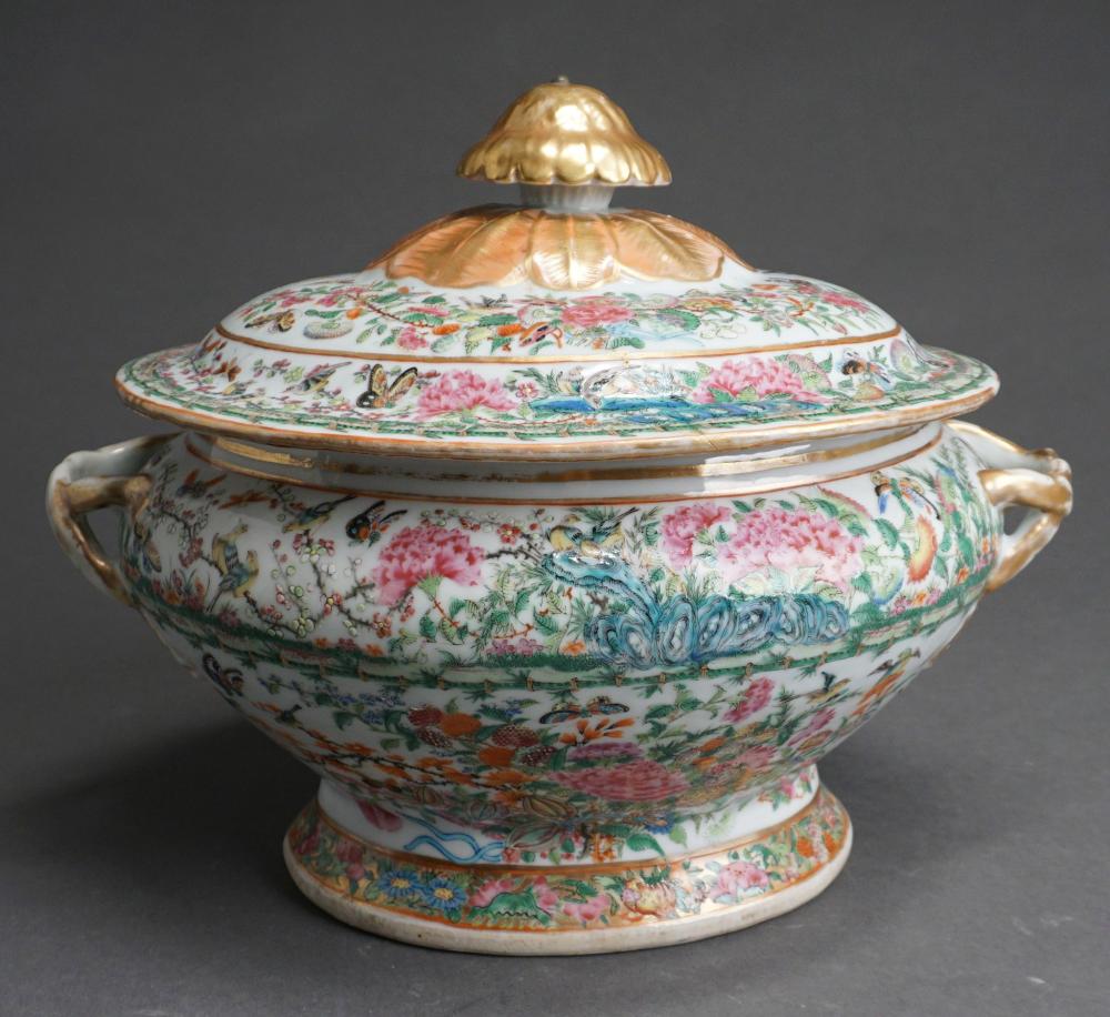 Appraisal: Chinese Rose Medallion Soup Tureen Lid with various staple repairs