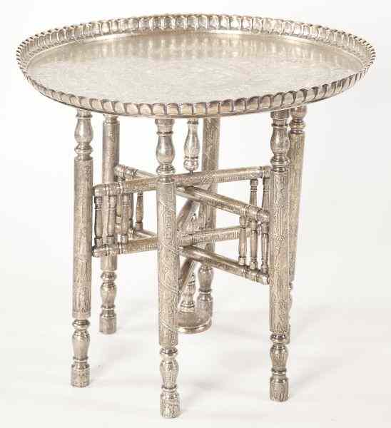 Appraisal: Moroccan Silvered Metal Occasional Table s in the Egyptian taste