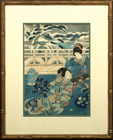 Appraisal: Japanese Woodblock Print by Eizan Kikugawa ca depicting two robed