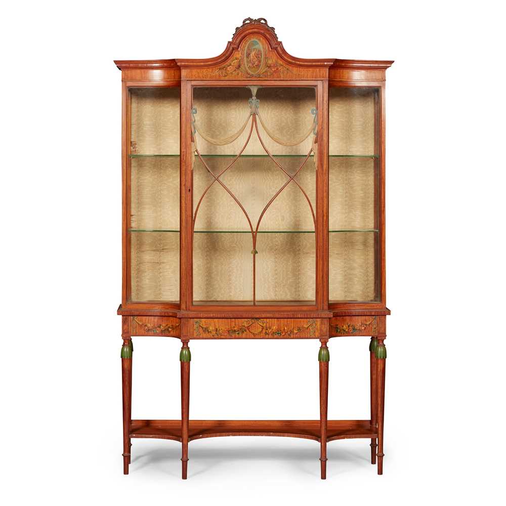 Appraisal: SHERATON REVIVAL PAINTED SATINWOOD DISPLAY CABINET EARLY TH CENTURY the