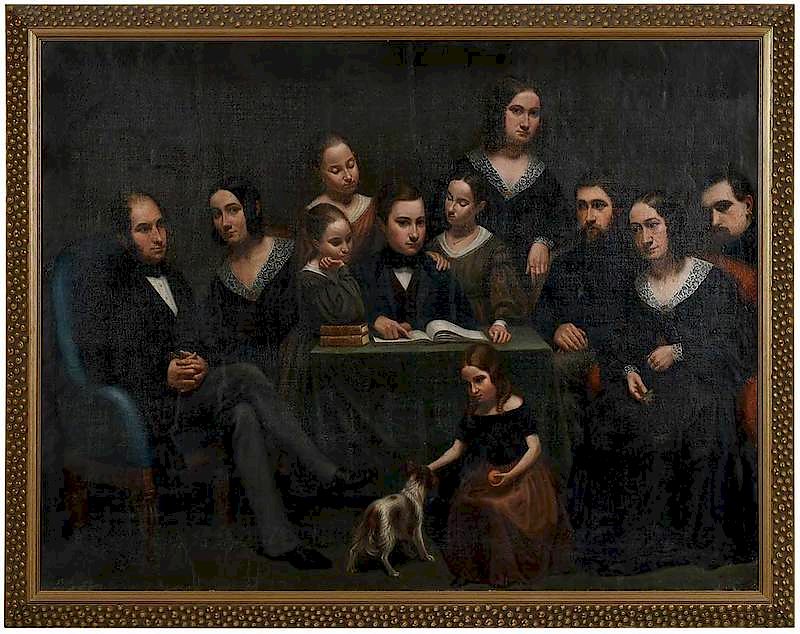 Appraisal: British School Portrait th century Family Group with Dog unsigned