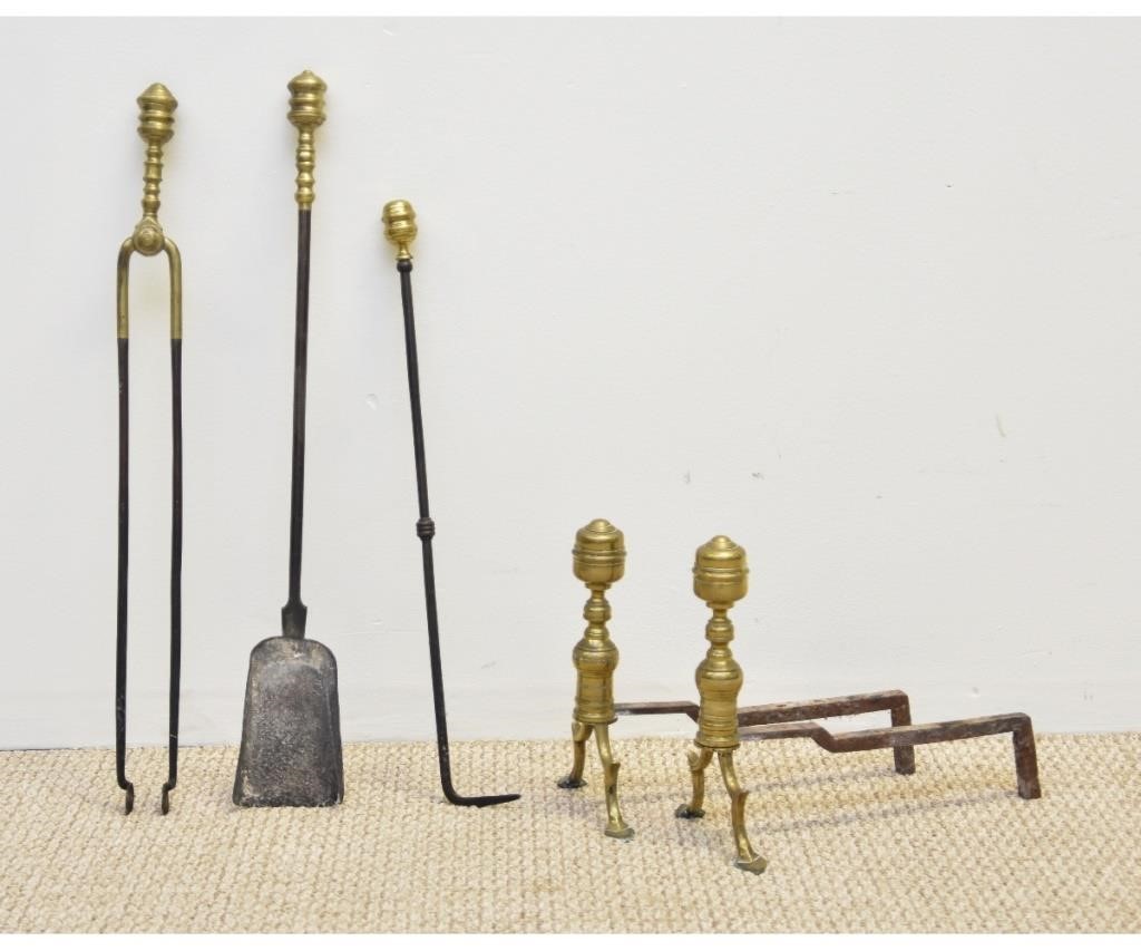 Appraisal: Delicate pair of brass andirons circa with spade feet together