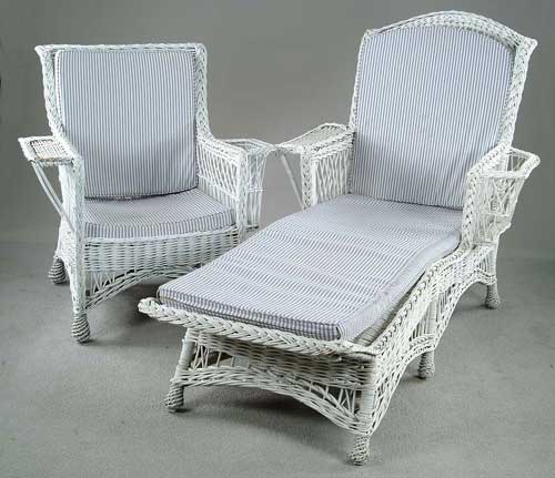 Appraisal: TWO PIECE WICKER SET Set includes lounge with flat arm