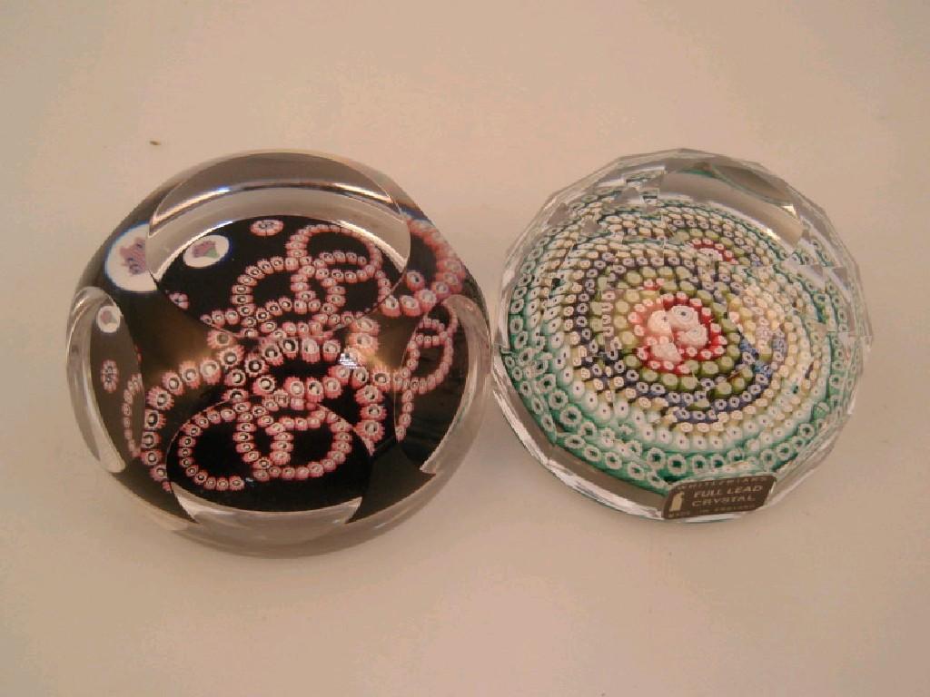 Appraisal: A Whitefriars millefiori facet cut glass paperweight and another Whitefriars